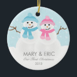 Snowman Couple Ornament<br><div class="desc">Snowman Couple Ornament - Pas het aan! Voeg je eigen namen en datum toe.</div>