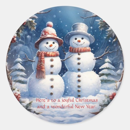 Snowman Couple Ronde Sticker (Voorkant)