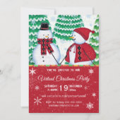 Snowman Couple Snowflakes Red Kerstparty Kaart (Voorkant)