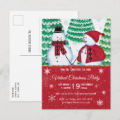 Snowman Couple Snowflakes Red Kerstparty Uitnodiging Briefkaart (Voorkant / Achterkant)