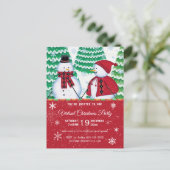 Snowman Couple Snowflakes Red Kerstparty Uitnodiging Briefkaart (Staand voorkant)