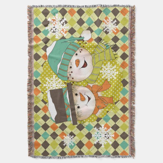 Snowman Couple Stippen en Argyle Holiday Throw Deken (Voorkant Verticaal)