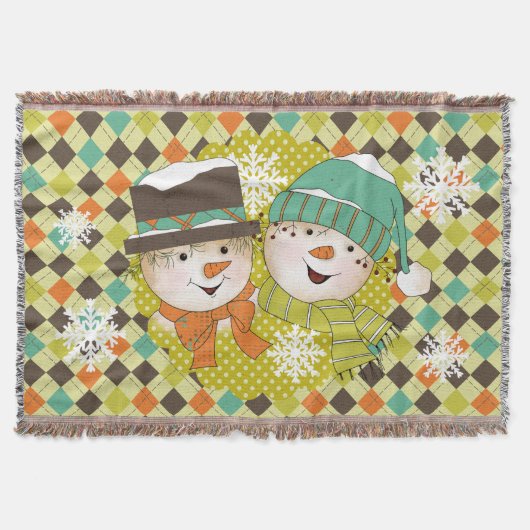 Snowman Couple Stippen en Argyle Holiday Throw Deken (Voorkant)