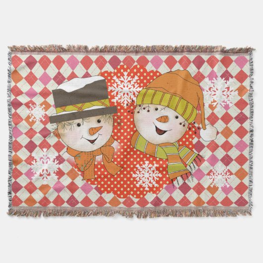 Snowman Couple Stippen en Argyle Holiday Throw Deken (Voorkant)