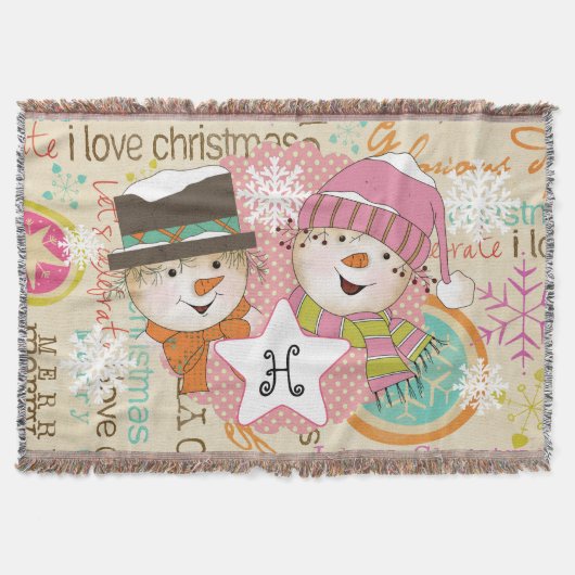 Snowman Couple Stippen en Typografie Holiday Throw Deken (Voorkant)