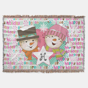 Snowman Couple Stippen en Typografie Holiday Throw Deken