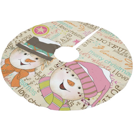 Snowman Couple Typografie Vakantie Tree Skirt Kerstboom Rok (Gekanteld)