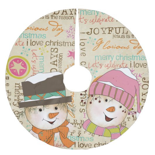 Snowman Couple Typografie Vakantie Tree Skirt Kerstboom Rok (Voorkant)