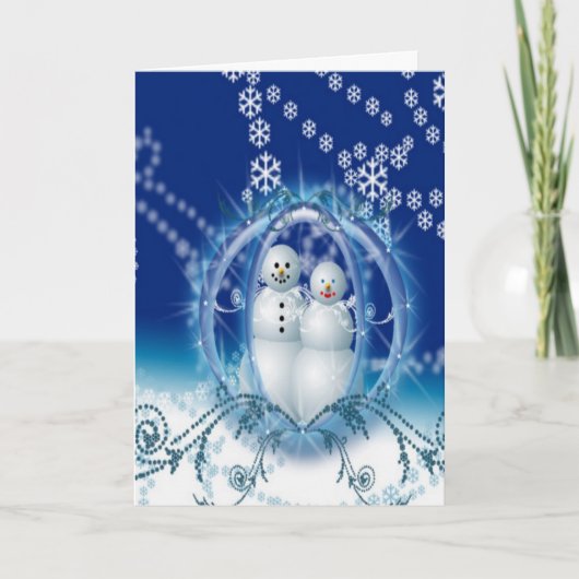 Snowman Couple Winter Bride Groom Feestdagen Kaart (Voorkant)