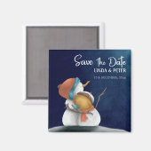 Snowman Couple Winter Wedding Save the Date Magneet (Voorkant / Achterkant)