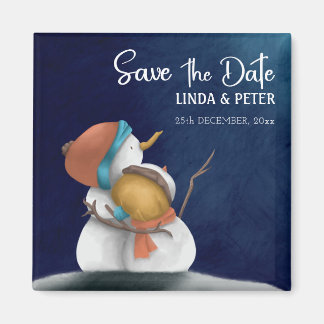 Snowman Couple Winter Wedding Save the Date Magneet