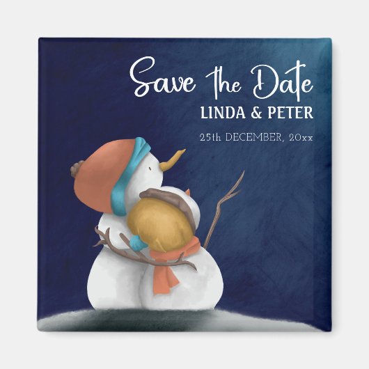 Snowman Couple Winter Wedding Save the Date Magneet (Voorkant)