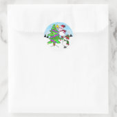 Snowman Couple zet Star op kerstboom Ronde Sticker (Tas)