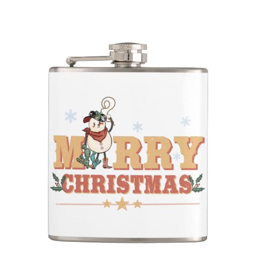 Snowman Cowboy Kerst Vinyl Wrapped Flask Heupfles (Voorkant)