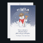 Snowman Cowboy kerstfeestdag Feestdagenkaart<br><div class="desc">Een schattige sneeuwman, verkleed in een western kleed en met een bezem. De kaart is eenvoudig aan te passen met uw tekst, lettertype, lettertypekleur, papieren vormopties en een keuze uit zes papiertypen. Witte enveloppen inbegrepen. Zenuwd over het ontwerpen en bestellen van je kaart online? Geen zorgen. Bedien slechts 1 kaart...</div>