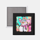Snowman Cowboy Western Brushstroke Watercolor Xmas Magneet (Voorkant / Achterkant)