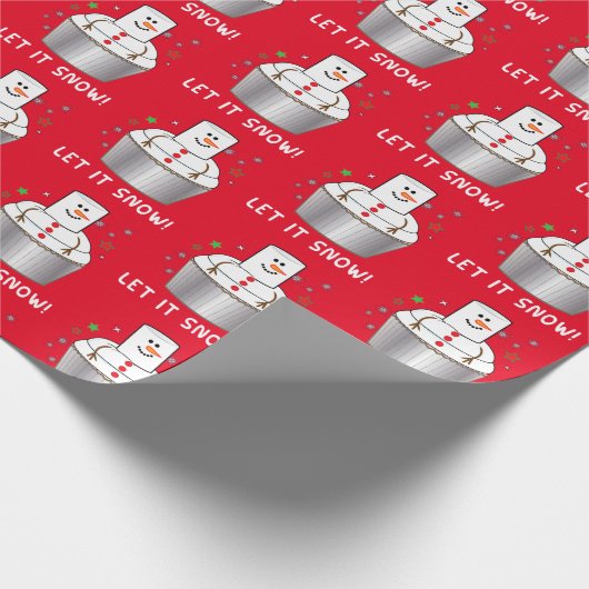 Snowman Cupcake op het Vakantie Cadeaupapier (Hoek)