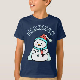 Snowman Custom Naam Jongens Navy Kerstmis T-shirt
