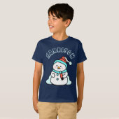 Snowman Custom Naam Jongens Navy Kerstmis T-shirt (Voorkant volledig)