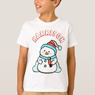 Snowman Custom Naam Jongens Witte Kerst T-shirt
