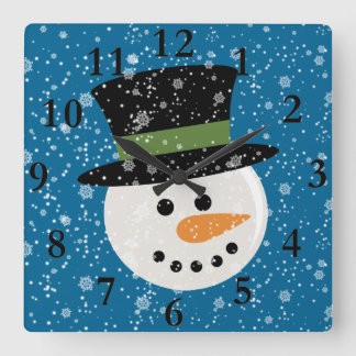 SNOWMAN CUTE FACE CLOCK VIERKANTE KLOK