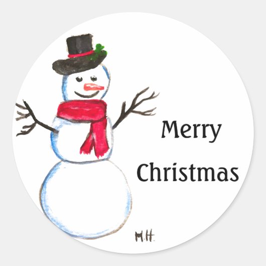 Snowman Cute Face Kinder Children Winter Snowmen C Ronde Sticker (Voorkant)