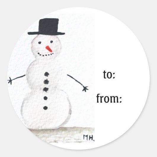 Snowman Cute Face Kinder Children Winter Snowmen C Ronde Sticker (Voorkant)