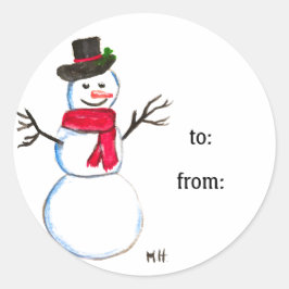 Snowman Cute Face Kinder Children Winter Snowmen Ronde Sticker
