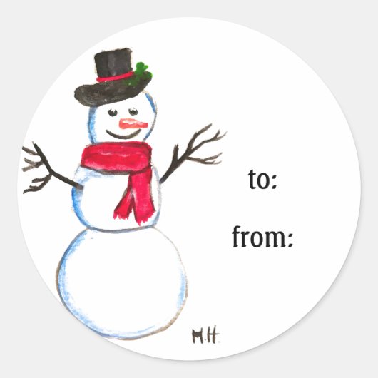 Snowman Cute Face Kinder Children Winter Snowmen Ronde Sticker (Voorkant)