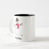 Snowman Cute Face Kinder Children Winter Snowmen T Tweekleurige Koffiemok (Voorkant links)