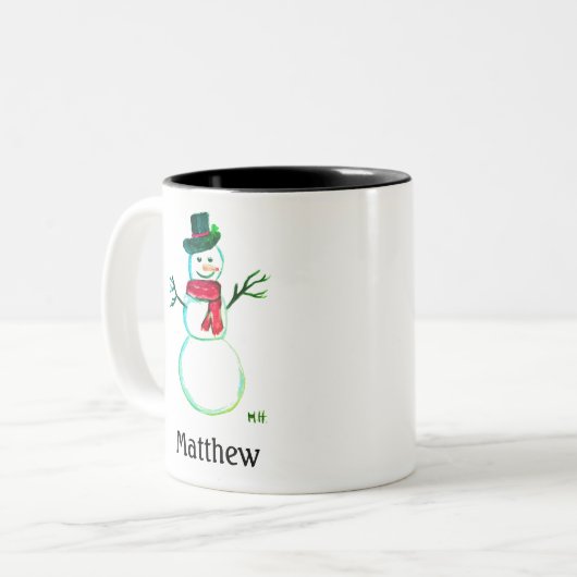 Snowman Cute Face Kinder Children Winter Snowmen Tweekleurige Koffiemok (Voorkant links)