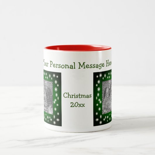 Snowman Cute Kerstfeestdag Foto Tweekleurige Koffiemok (Center)