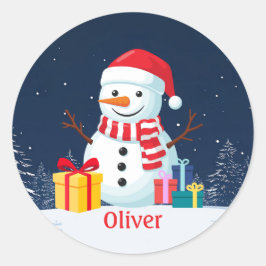 Snowman Cute Personalized Christmas Holiday Ronde Sticker