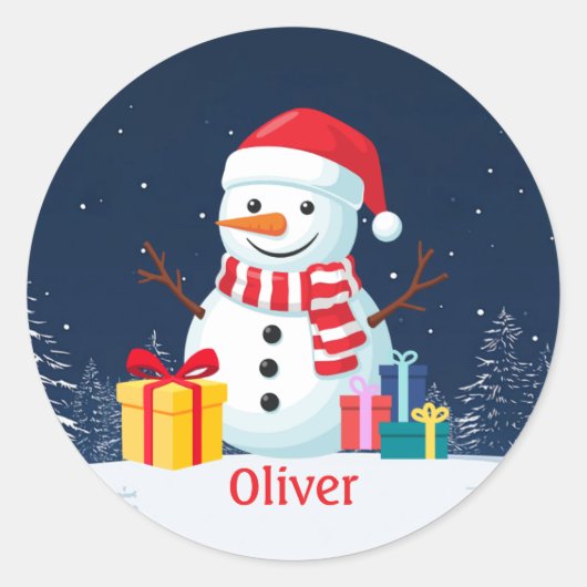 Snowman Cute Personalized Christmas Holiday Ronde Sticker (Voorkant)