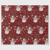 Snowman Cute Waterverf Merry kerstscript Red Cadeaupapier (Vlak)