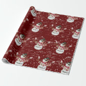 Snowman Cute Waterverf Merry kerstscript Red Cadeaupapier (Uitgerold)