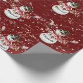 Snowman Cute Waterverf Merry kerstscript Red Cadeaupapier (Hoek)