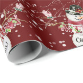 Snowman Cute Waterverf Merry kerstscript Red Cadeaupapier (Rol Hoek)