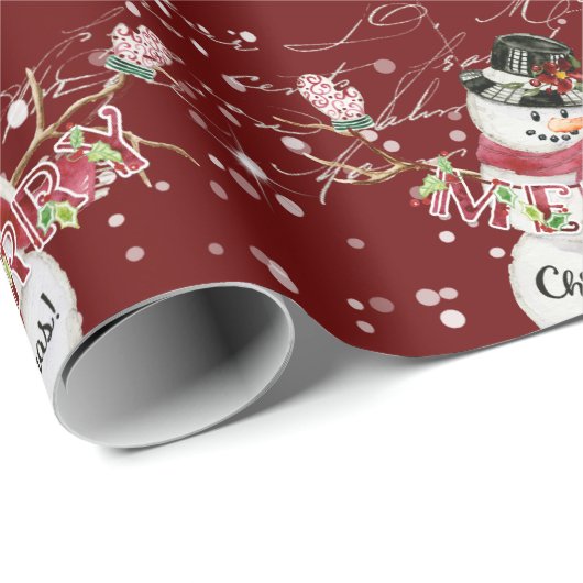 Snowman Cute Waterverf Merry kerstscript Red Cadeaupapier (Rol Hoek)