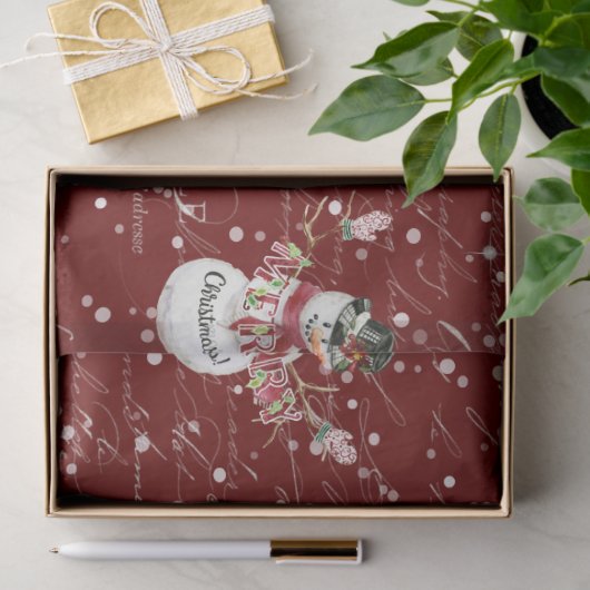 Snowman Cute Waterverf Merry kersttypografie Tissuepapier (Geschenk)