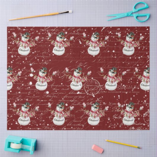Snowman Cute Waterverf Merry kersttypografie Tissuepapier (Craft)