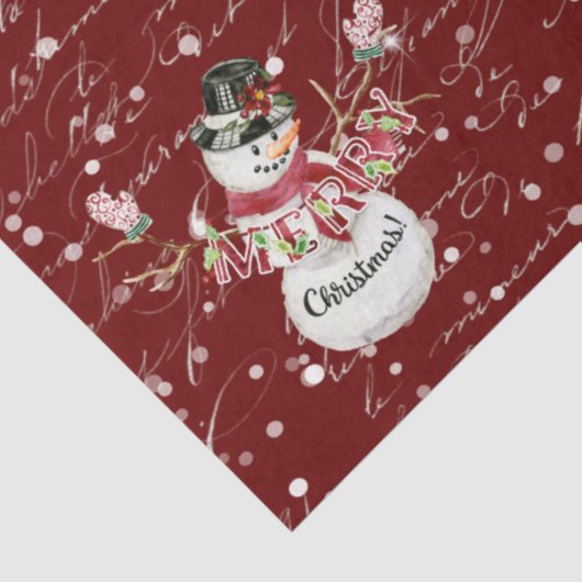 Snowman Cute Waterverf Merry kersttypografie Tissuepapier (Detail)