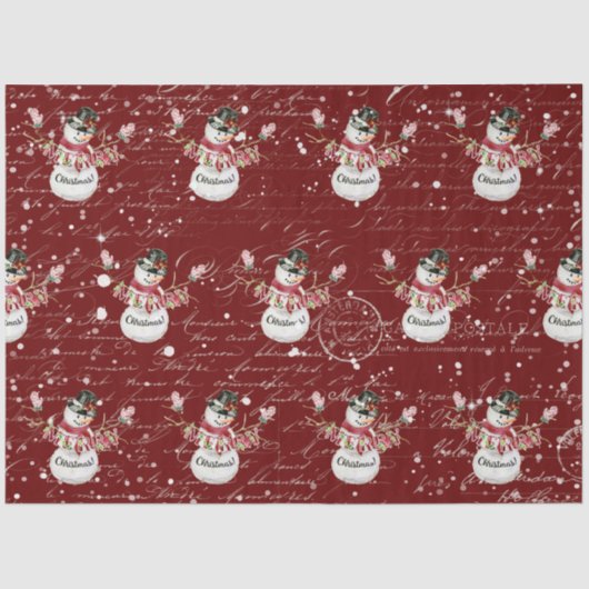Snowman Cute Waterverf Merry kersttypografie Tissuepapier (Voorkant)