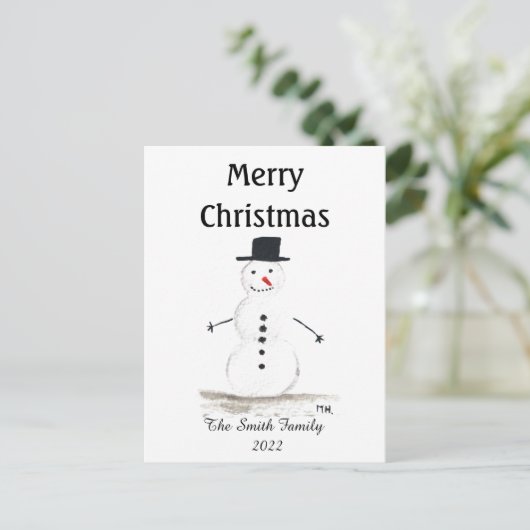 Snowman Cute Winter Snowflake Retro  Briefkaart (Staand voorkant)