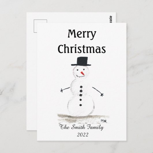 Snowman Cute Winter Snowflake Retro  Briefkaart (Voorkant / Achterkant)