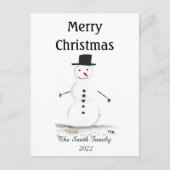 Snowman Cute Winter Snowflake Retro  Briefkaart (Voorkant)