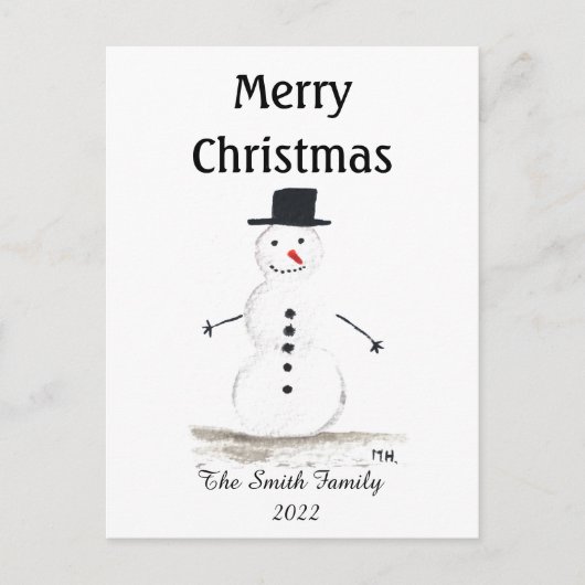 Snowman Cute Winter Snowflake Retro Briefkaart (Voorkant)