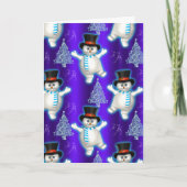 Snowman danst blauw kerstfeest kaart (Voorkant)