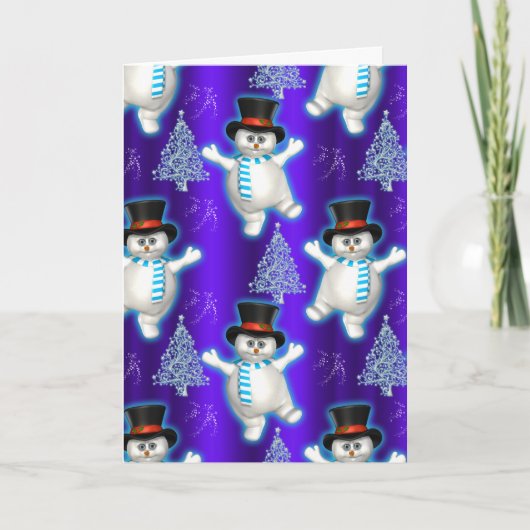 Snowman danst blauw kerstfeest kaart (Voorkant)