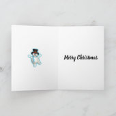 Snowman danst blauw kerstfeest kaart (Binnen)